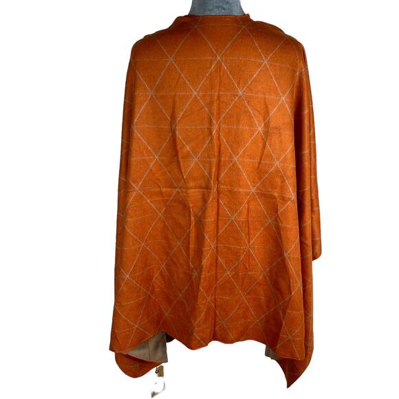 Boho Shawl Poncho 48" Rust Orange Tan Yellow Lagenlook Viscose Fall Autumn NEW! - Picture 2 of 8